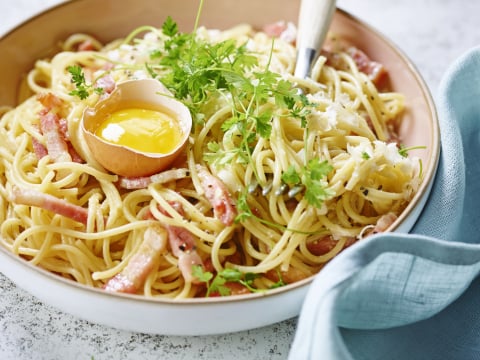 Pasta Carbonara Met Gerookte Spekblokjes Libelle Lekker