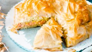 Zalmtaart met filodeeg