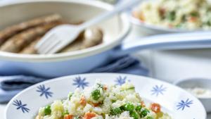 Risotto met erwtjes en worst