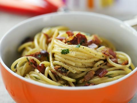 Spaghettis à la carbonara express