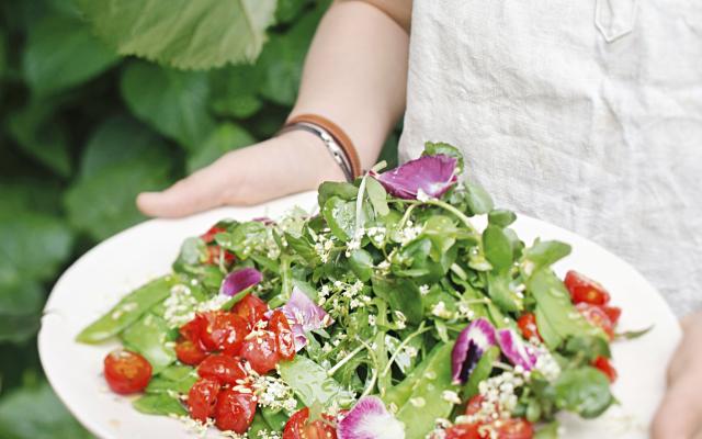 Salade printanière, sauce à la fleur de sureau