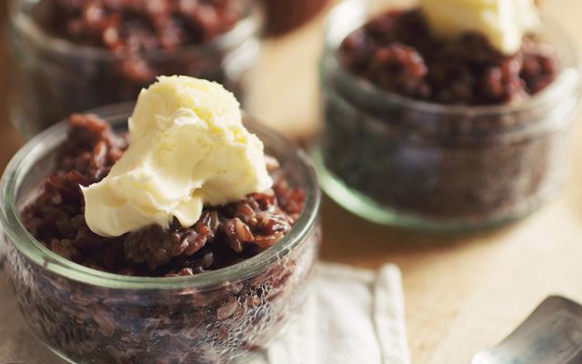 Risotto au chocolat, glace à la vanille