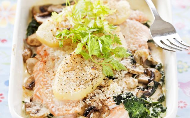 Gratin de saumon aux épinards