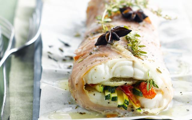 Roulade de lotte au saumon aux légumes