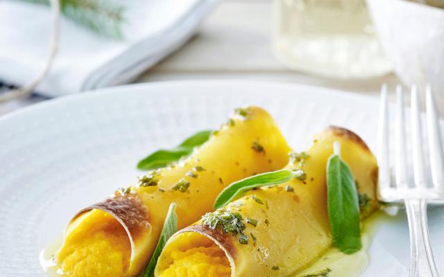 Cannellonis à la purée de potiron, beurre de sauge