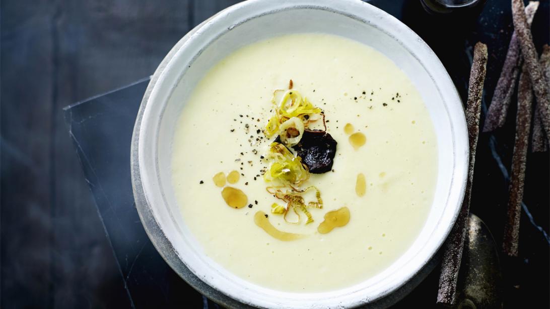 Instant op temperatuur: soepje van prei, aardappel en bospaddenstoelen Instant op temperatuur: soepje van prei, aardappel en bospaddenstoelen