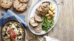 Quiche met havermoutbodem, champignons en pancetta