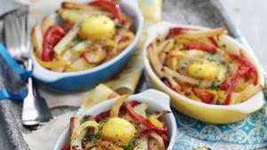 Aardappelgratin met paprika en een eitje