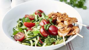 Spaghettis de courgettes et scampis