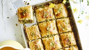 Baklava met pistache en honing