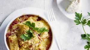 Rigatoni met ovenhammetje en kaassaus