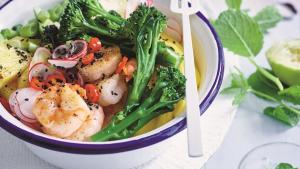 Scampibowl met radijsjes en broccolini