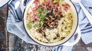 Risotto met eekhoorntjesbrood en Spaanse ham