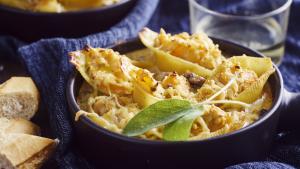 Pastaschelpen uit de oven met pompoen en champignons