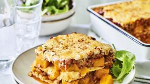 Lasagne met ragù, pompoen en geitenkaas