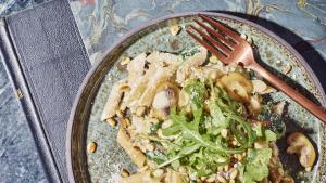 Romige one pot pasta met champignons