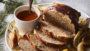 Fancy gehaktbrood met spek, venkel, appel en ciderjus