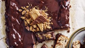 Broodpudding met speculaas en chocoladeglazuur