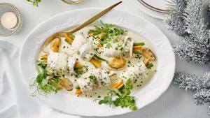 Visrolletjes met fijne groentjes en mosterdsausje