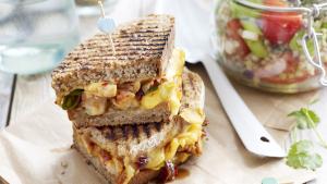 Barbecue-chicken-grilled-cheese sandwich
