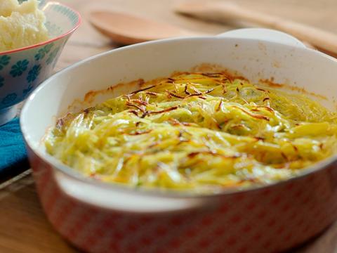 Fish pie van schelvis met röstilaagje