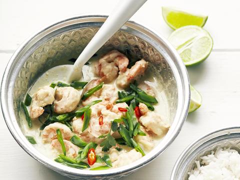 Pittige Thaise curry met scampi's