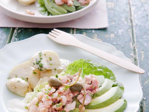 Garnalen met spekjes en avocado