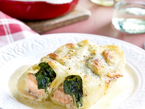 Cannelloni met verse zalm en spinazie