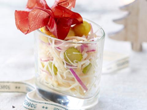 Knolseldersalade met bresaola en mosterd