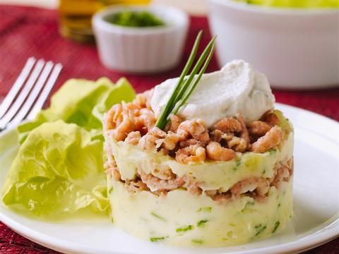 Aardappelpuree met garnalen en bieslook