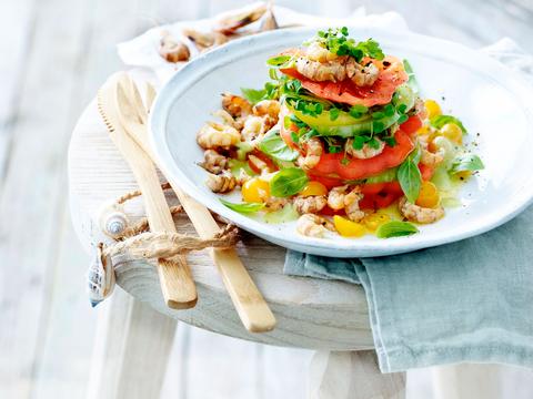 Tomaat-garnaal met avocadodressing