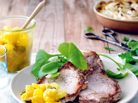 Kotelet met blackwellsaus en bloemkoolgratin
