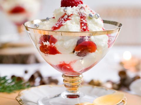 Mousse van witte chocolade met frambozen