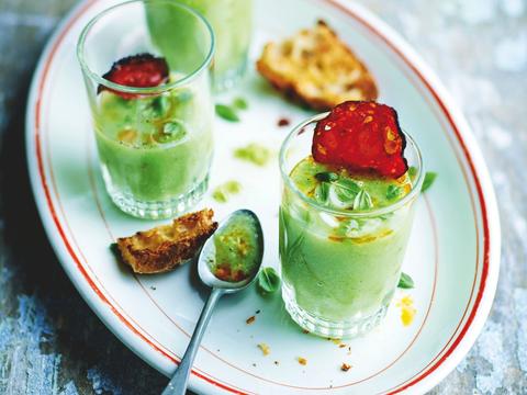 Gazpacho van groene tomaten met krokante chorizo