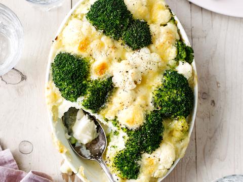 Kabeljauwgratin met bloemkool en broccoli