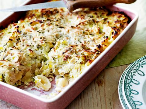 Pastaschotel met prei en ricotta
