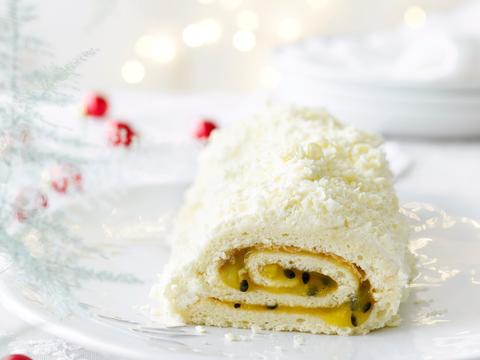 Kerstbuche met mango en passievrucht