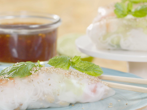 Springrolls met munt en scampi