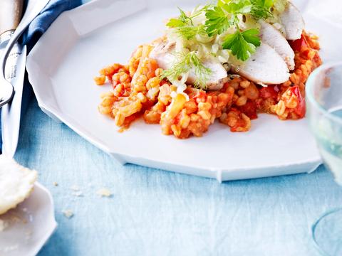 Konijnenrug met graantjesrisotto