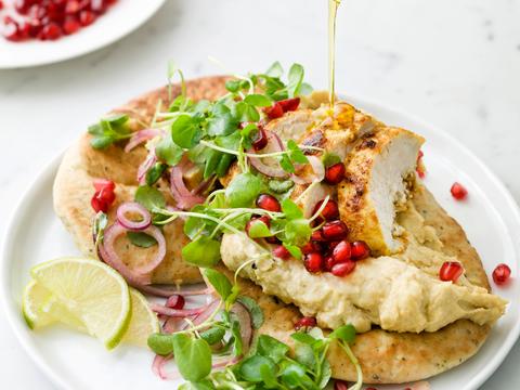 Kruidige kip met hummus