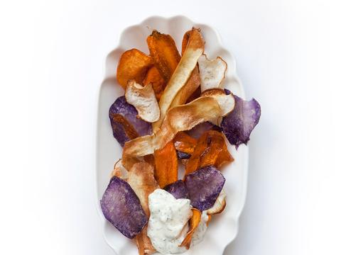 Groentechips met kruidenkaas