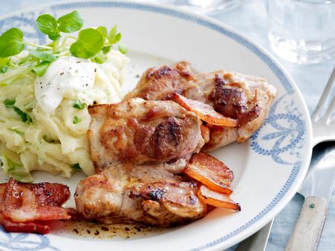 Frisse lentestoemp met gegrilde kip en spekjes