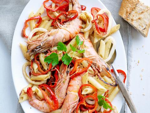 Penne met inktivis en gamba's