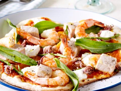 Pizza met scampi