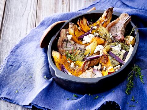 Gegrilde pompoen met lamskoteletjes