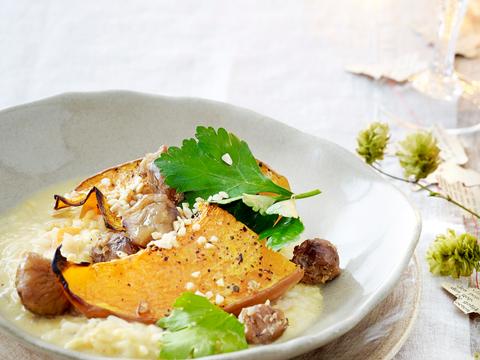 Pompoenrisotto met kastanjes