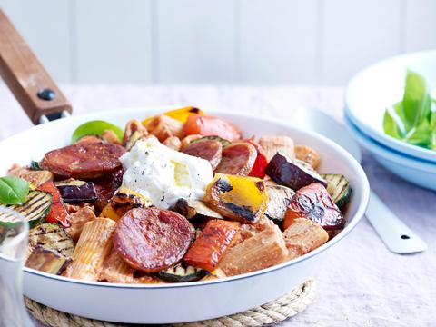 Rigatoni met groenten en chorizo