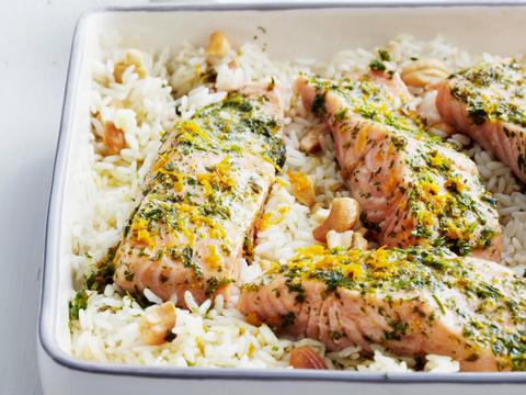 Sinaasappelzalm met rijst