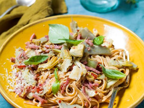 Pasta carbonara met artisjok