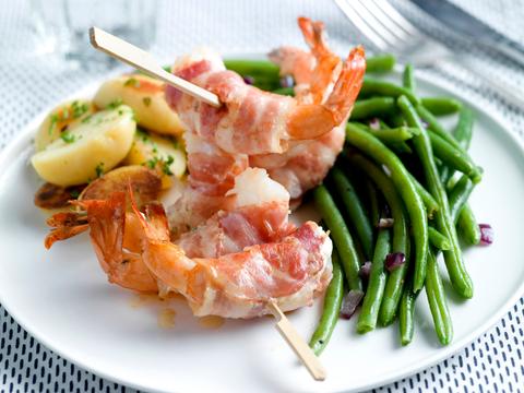 Scampi's en spek